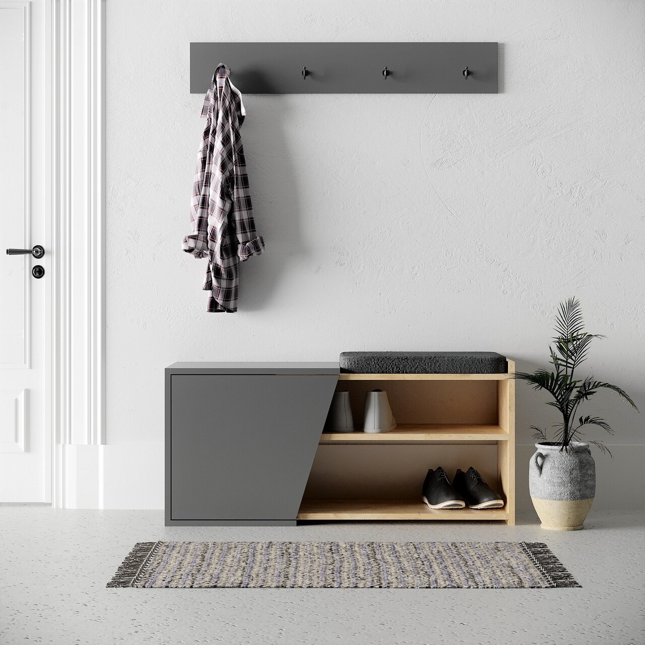 Pantofar Fiona, Decortie, 104x37x47 cm, PAL melaminat, oak/antracit - imagine 6